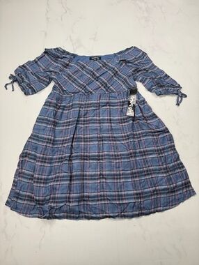 Trixxi Girl Plaid Shirt Dress Blue Contemporary Modern Indie Puff - Girls XL